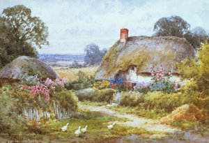 Et sommerhus om sommeren (akvarel)