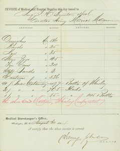Faktura over medicinske og hospitalsbutikker, underskrevet Henry Johnson, 30. august 1864 af Henry Johnson