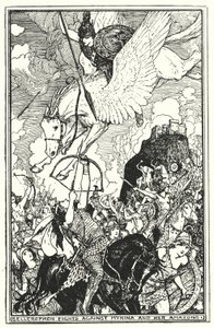 Bellerophon kæmper mod Myrina og hendes amazoner (litho) af Henry Justice Ford