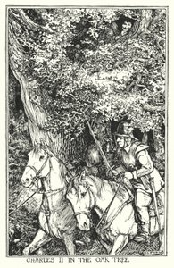 Charles II i egetræet (litho) af Henry Justice Ford