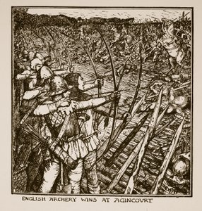 Engelsk bueskydning vinder ved Agincourt, illustration fra 