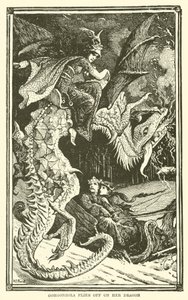 Gorgonzola flyver afsted på sin drage (gravering) af Henry Justice Ford