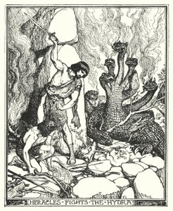 Herakles bekæmper Hydraen (litho) af Henry Justice Ford