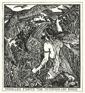 Herakles bekæmper Stymphalian-fuglene (litho) af Henry Justice Ford