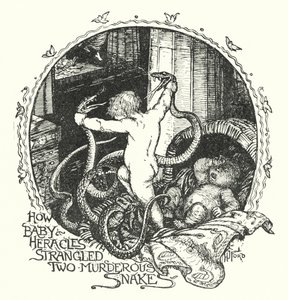 Hvordan Baby Heracles kvalte to morderiske slanger (litho) af Henry Justice Ford