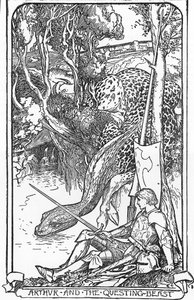 King Arthur and the Questing Beast Illustration af HJ Ford (1860-1940) fra "The book of romance" 1902 Privat samling af Henry Justice Ford