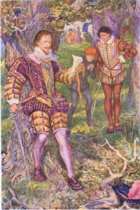 Leicester læser Amys brev, illustration fra Kenilworth, ca. 1910 af Henry Justice Ford
