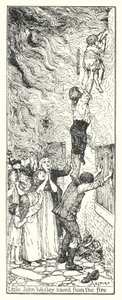 Lille John Wesley reddet fra ilden (litho) af Henry Justice Ford