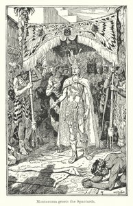 Montezuma hilser på spanierne (kobberstik) af Henry Justice Ford