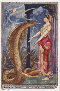 Dronningen af slanger, giv mig min mand tilbage, illustration fra The Olive Fairy Book, af Andrew Laing, 1907 af Henry Justice Ford