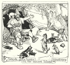 Selkirk ret glad på den øde ø nogle gange (litho) af Henry Justice Ford