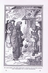 St Elizabeth og hendes børn, vendte ud af slottet og budt velkommen af den fattige kroejer, 1912 af Henry Justice Ford