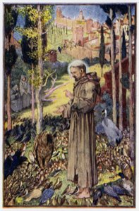 "Sankt Frans prædiker for fuglene" af Henry Justice Ford