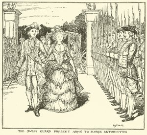 Den schweiziske garde overrækker våben til Marie Antoinette af Henry Justice Ford
