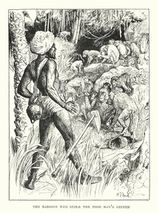 Bavianerne, der stjal den fattige mands middag (gravering) af Henry Justice Ford