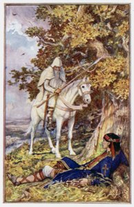 Manden på den hvide hest kommer for at helbrede St. Cuthbert af Henry Justice Ford