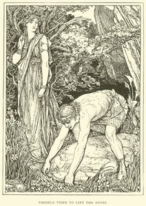 Theseus forsøger at løfte stenen af Henry Justice Ford