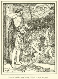 Odysseus skyder den første pil mod Wooers af Henry Justice Ford
