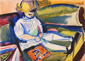 Barn på sofa, ca. 1914-1918. af Henry Lyman Saÿen