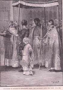 Kroning af Richard I i Westminster Abbey: processionen langs gangen AD 1189 af Henry Marriott Paget