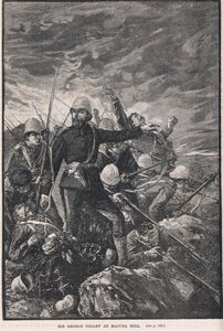 Sir George Colley ved Majuba Hill, illustration fra Cassells 