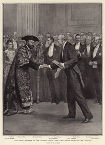 Premierministeren i Mansion House, overborgmesteren modtager hr. Balfour af Henry Marriott Paget