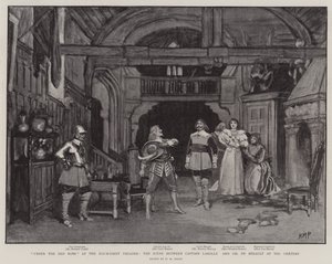 Under den røde kjole på Haymarket Theatre, scenen mellem kaptajn Larolle og Gil de Berault på Chateau