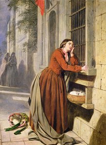 Mor deponerer sit barn på Foundling Hospital i Paris, ca. 1855-60 (olie på træ)