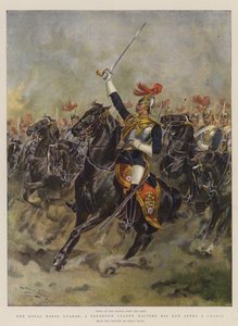 The Royal Horse Guards, en eskadrilleleder, der standser sine mænd efter en anklage (chromolitho)