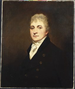 Portræt af Thomas Bissland, halvlængde, iført sort frakke og hvid stock af Henry Raeburn