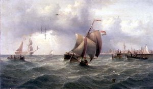 En hollandsk pink ud for en anløbsbro