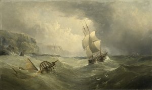 Forsendelse ud for kysten i et stormfuldt hav, 1874