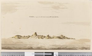 Side 25aa Eimeo, som den ser ud fra Matavai Bay, Otahiete, 1768-75 (pen & blæk og vask)