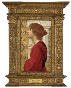 The Guarded Flame (kynä, akvarelli ja arabikumilla korotettu vartaloväri paneelille levitetylle paperille) af Henry Ryland