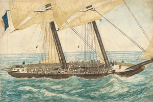 Den portugisiske slave Diligenté taget til fange af H.M. Sloop Pearl med 600 slaver om bord, maj 1838. af Henry Samuel Hawker