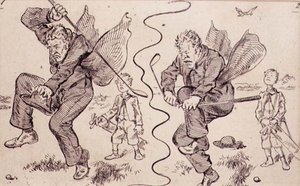 Frustration på golfbanen, illustration fra tidsskriftet "Graphic", udgivet omkring 1870 (litografi)