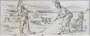 Den tøvende golfspiller, illustration fra tidsskriftet "Graphic", udgivet omkring 1870 (litografi)