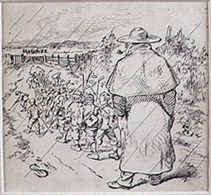 The School Boy Golfers in the Rain, illustration fra 