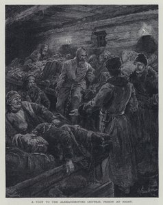 Et besøg i Alexandrofski Central Prison at Night (litho) af Henry Sandham