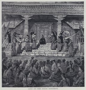 Lamaer og deres musikinstrumenter (litho) af Henry Sandham