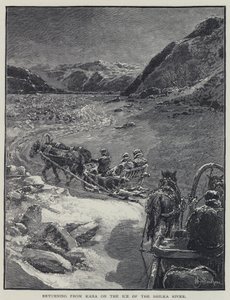 Vender tilbage fra Kara på Shilka-flodens is (litho) af Henry Sandham