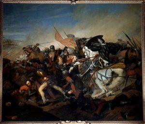 Udsigt over slaget ved Kassel den 23/08/1328, Filip VI af Valois sejr over den flamske hær Maleri af Henry Scheffer (1798-1862) 1837 søn. 4,65x5,43 m versailles, slottets museum