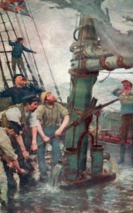 Alle hænder til pumperne (farve litho) af Henry Scott Tuke