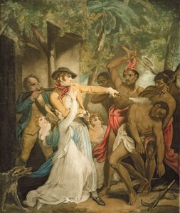 The Settling Family Attacked by Savages, indgraveret af George Keating (1762-1842) (akvatint)