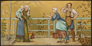 The Infant, plakette, der viser en illustration fra Shakespeares Seven Ages, Minton ware, Staffordshire, 1874 (emaljeret fajance)