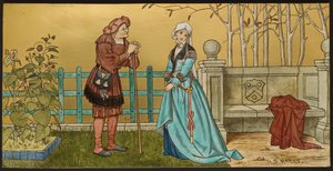 The Pantaloon, plakette, der viser en illustration fra Shakespeares Seven Ages, Minton ware, Staffordshire, 1874 (emaljeret fajance)