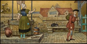 The Schoolboy, plakette, der viser en illustration fra Shakespeares Seven Ages, Minton ware, Staffordshire, 1874 (emaljeret fajance)