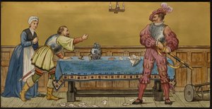 Soldaten, plakette, der viser en illustration fra Shakespeares Seven Ages, Minton ware, Staffordshire, 1874 (emaljeret fajance)