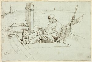 Mand siddende i en sejlbåd af Henry Stacy Marks