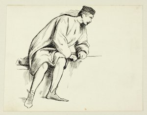 Siddende mand læner sig op ad sin arm af Henry Stacy Marks